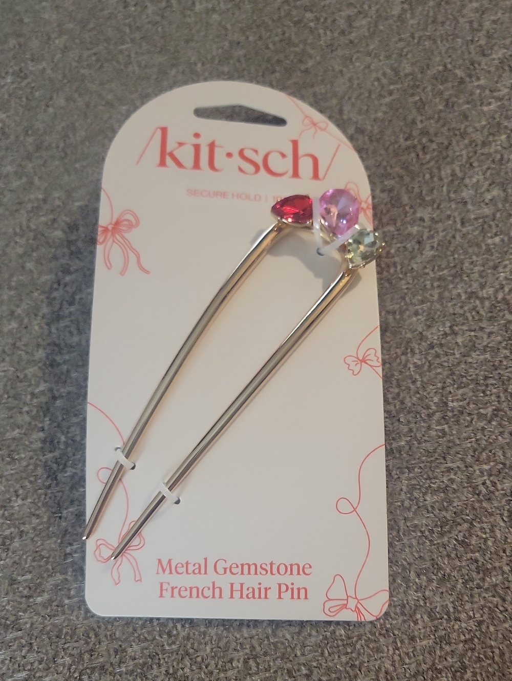 Kitsch Silver French Hair Pin with Pink, Red & Pale Green Gems